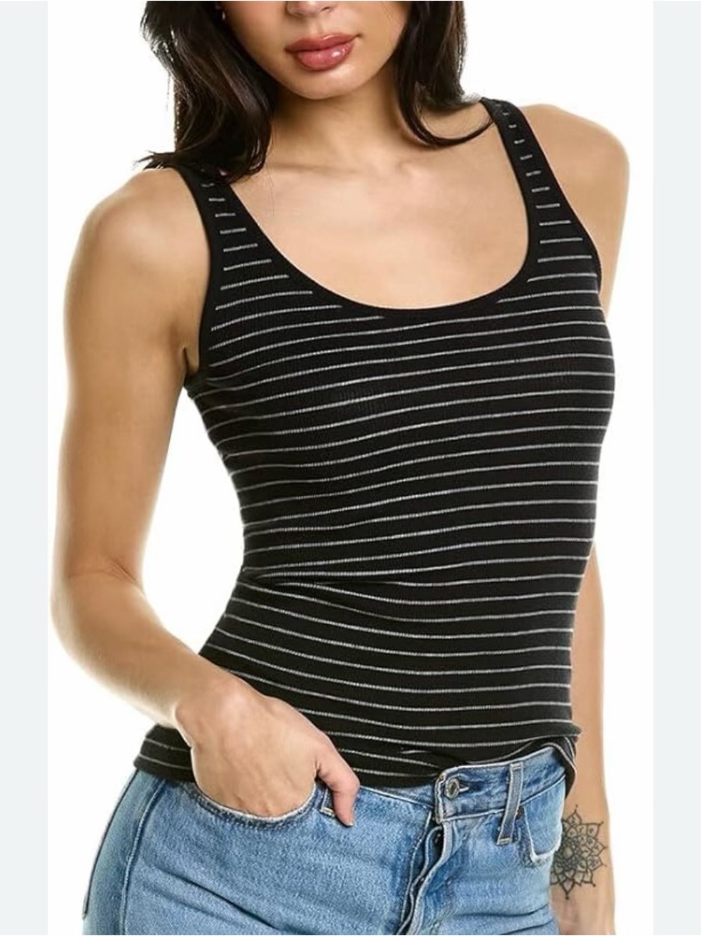 Vince Scoop Neck Tank Top in Black and White Stripe Size S